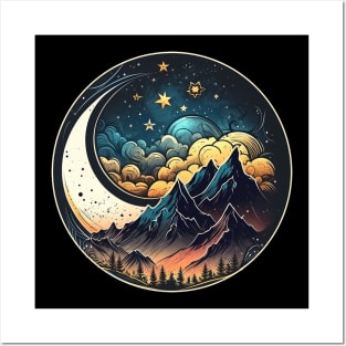 Mountains and moon, outdoor design, mountain landscape Posters and Art